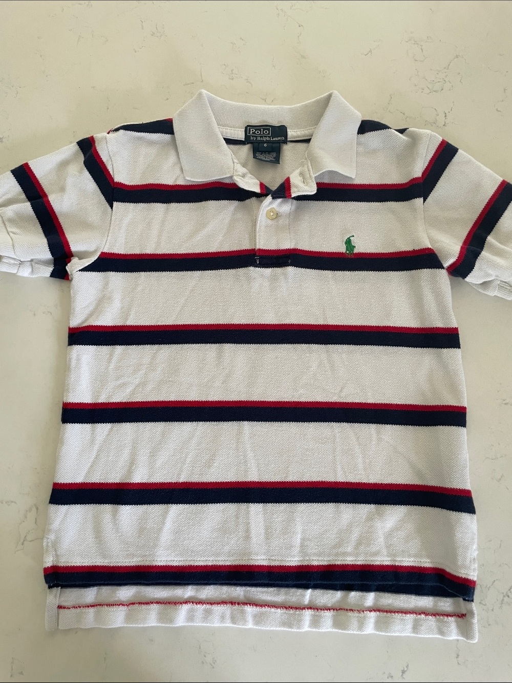 Polo by Ralph Lauren White Polo with Navy and Red Stripes